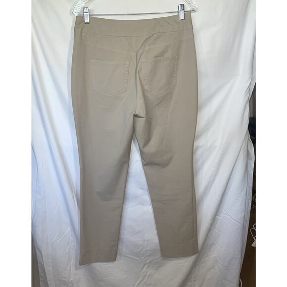 Soft Surroundings Khaki Stretch Pants Size Petite M Mid Rise Pull UP Flat Front - Picture 2 of 9